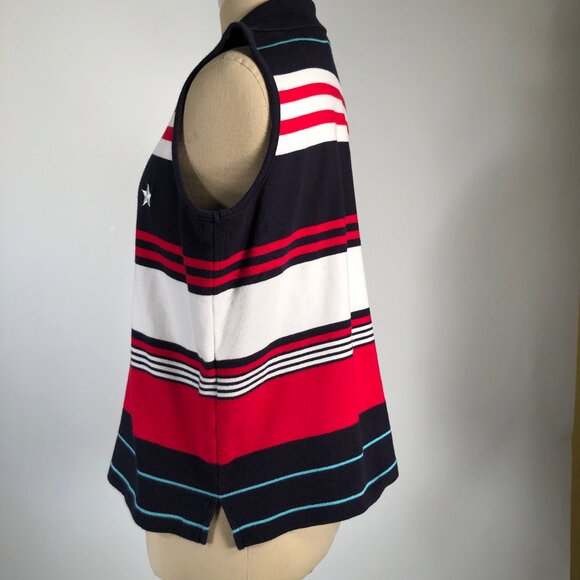Liz Villager Sport Womens Patriotic Top M Sleeveless Collared - Picture 4 of 8